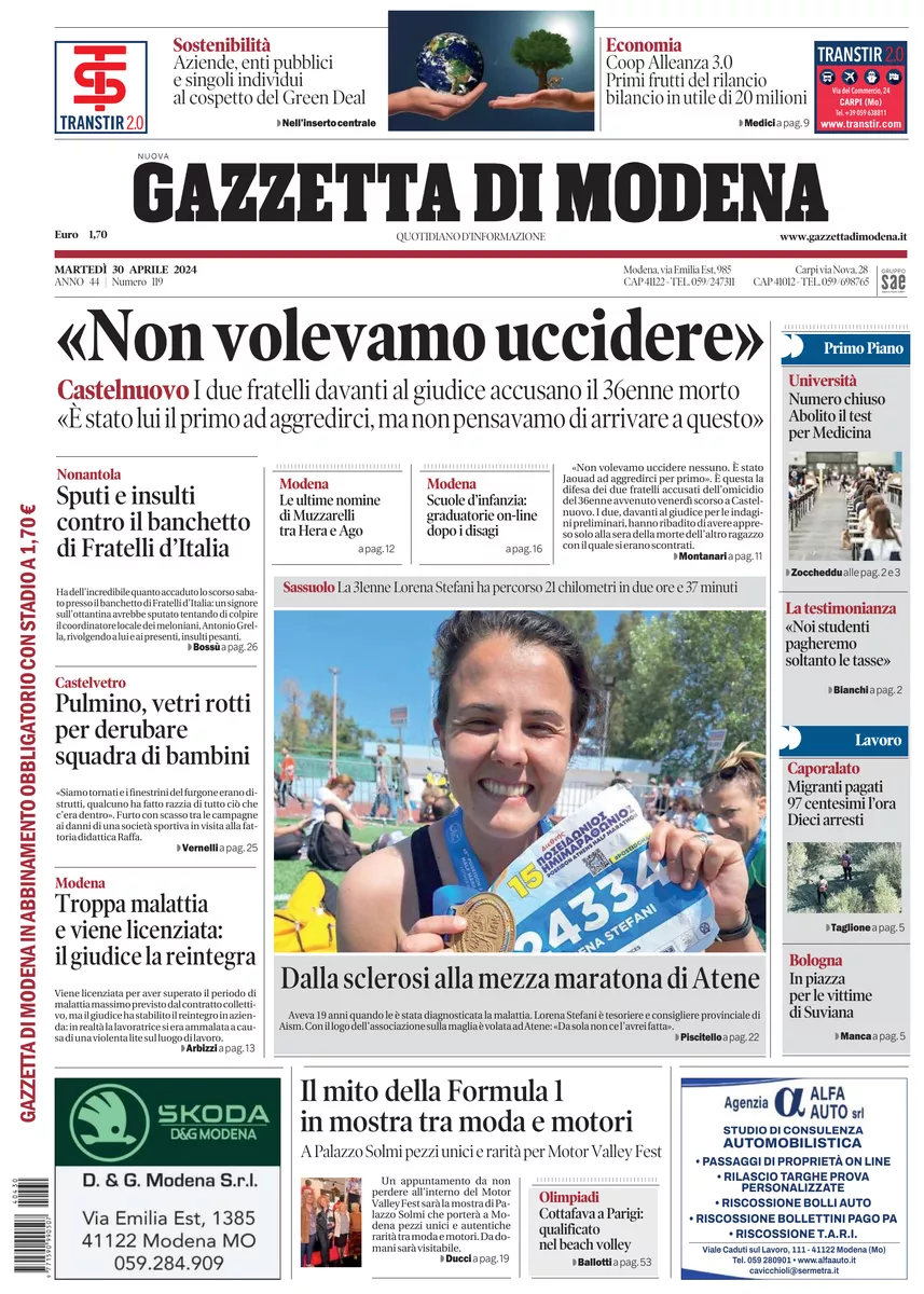 Prima-pagina-gazzetta di modena-oggi-edizione-del-2024-04-30